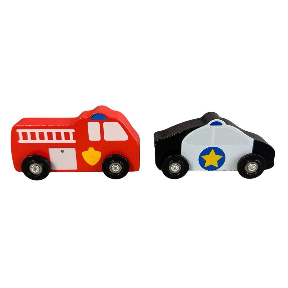 Melissa & Doug Emergency Vehicle Wooden Toy Car Set Fire Truck Police Pretend ￼